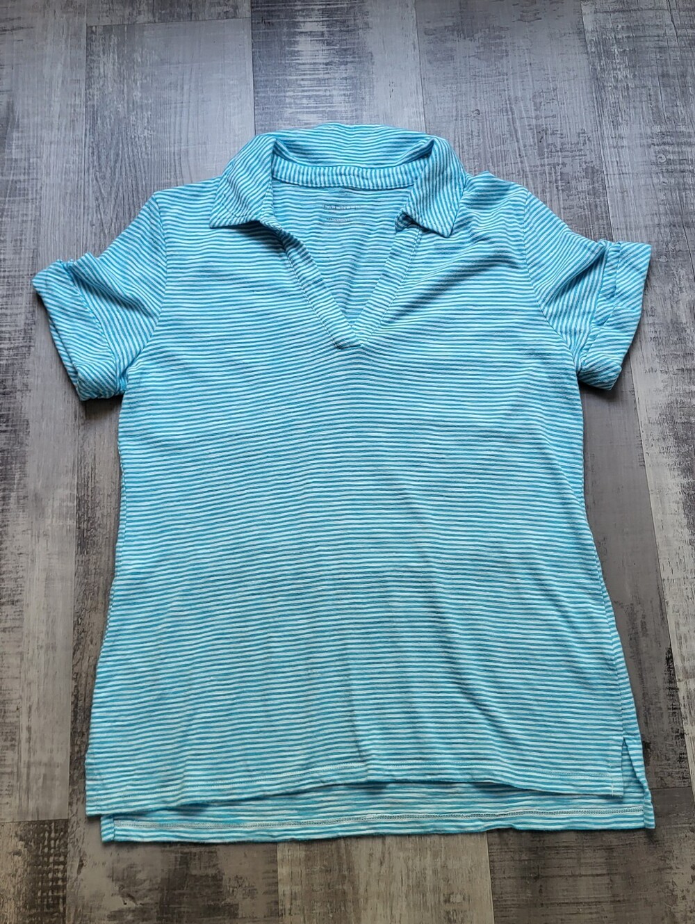 Talbots Stripe Polo Top Women’s Medium Blue Cotton Modal Coastal Preppy